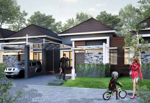 3. Desain Rumah Minimalis 2 Kamar 1 Lantai dengan Taman dan Garasi 3