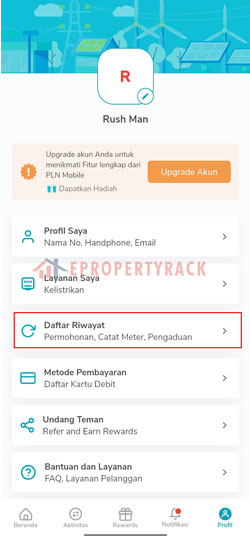 Pilih Opsi Daftar Riwayat