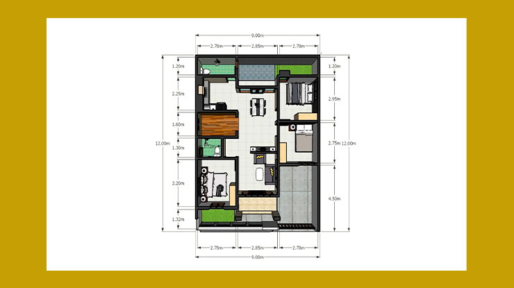 Denah Rumah Ukuran 9x12 1