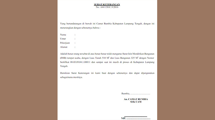 Contoh Surat Keterangan IMB Dalam Proses