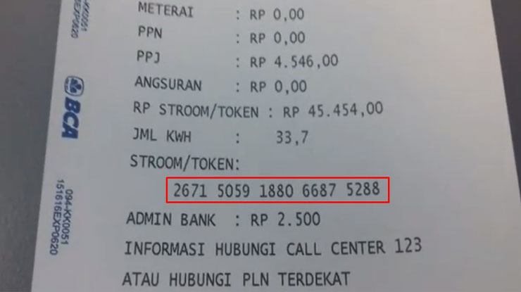 Isi Ulang Token Listrik via ATM BCA Berhasil